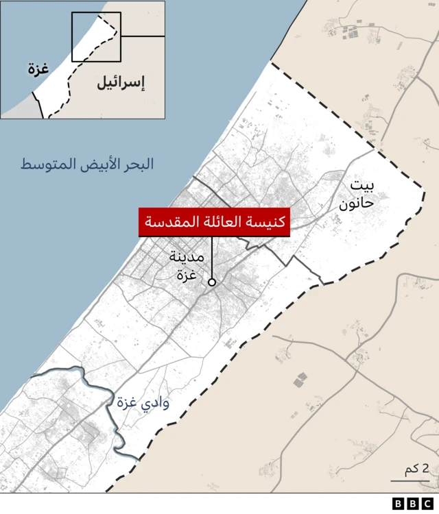 خريطة لموقع كنيسة العائلة المقدسة