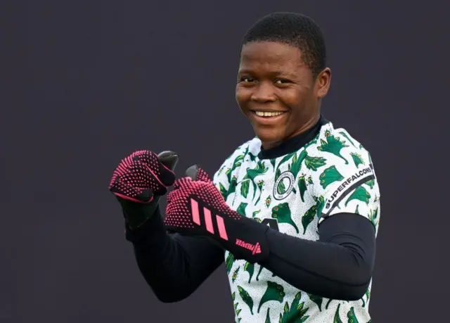 More smiles from Nigeria's Chikamso Jiwuaku during a training session ahead of their Fifa U-17 Women's World Cup 2022 Group B match against Chile on Monday. The Flamingos' 2-1 win sees them qualify for the quarter-finals of the competition.