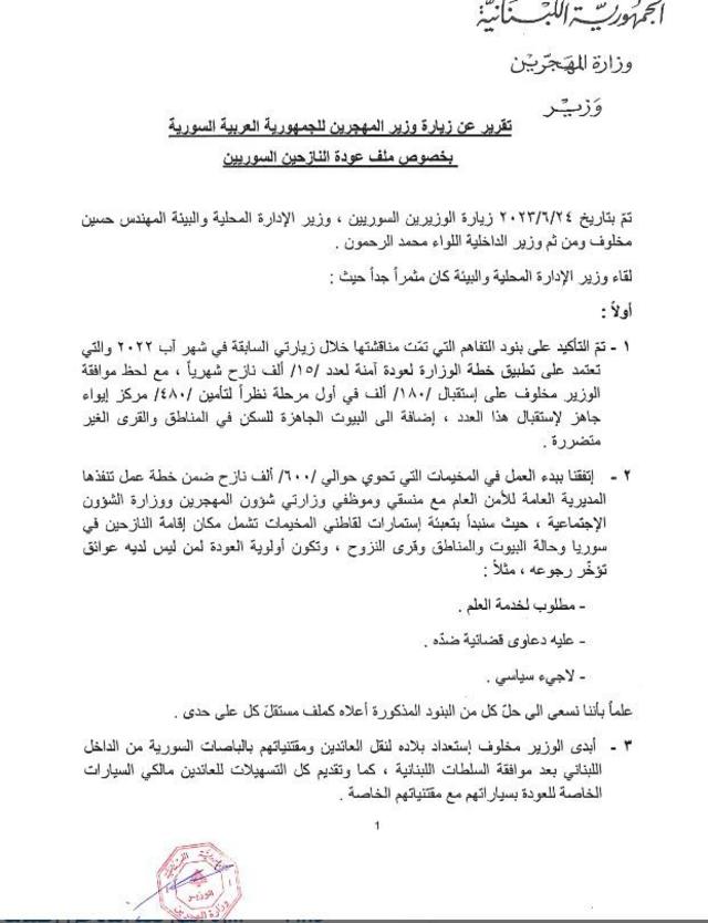 صورة عن الاتفاق اللبناني السوري