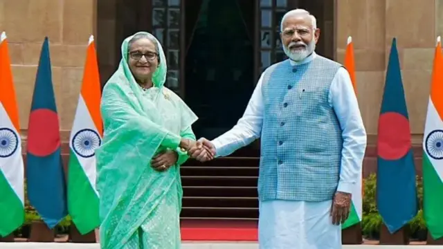 বাংলাদেশের প্রধানমন্ত্রী শেখ হাসিনা ও ভারতের প্রধানমন্ত্রী নরেন্দ্র মোদী। 
