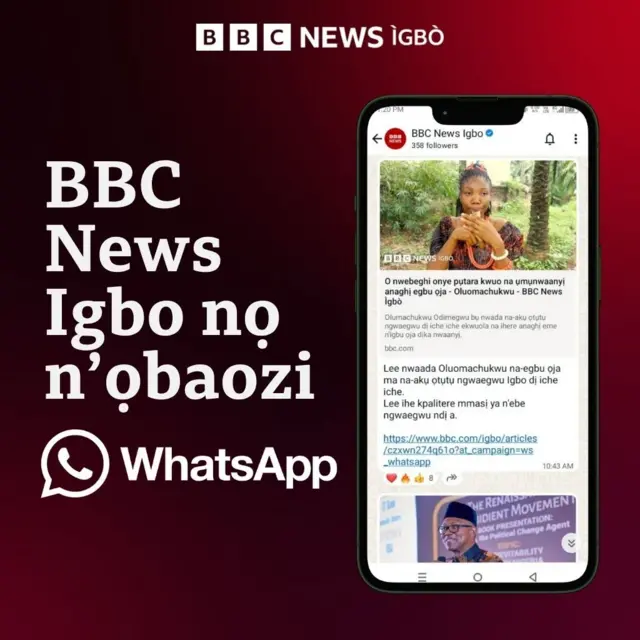 Soro BBC Igbo na WhatsApp ka i nweta akụkọ niile n'aka gị ugbua 
