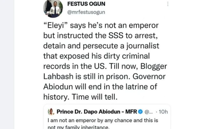 Aworan apejuwe ọrọ ni esi si ọrọ Gomina Dapo Abiodun