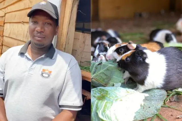 Ifoto ya Jean Neretse ibumoso yambaye umupira w'ikijuju n'ingofero n'ifoto ya sumbirigi iburyo