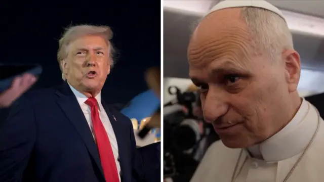 Ifoto zibangabanganwa zerekana Donald Trump i bubamfu na Papa  Leo i buryo