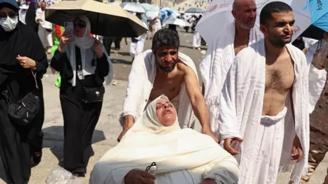 Many pilgrims fell sick in the extreme heat as the temperature exceeded 51 degrees Celsius.