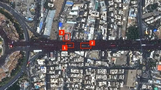 تصویری ماهواره‌ای، در کنار اسناد دیگر، که در تحلیل داده‌های فکت‌نامه برای رد برآوردهای رسمی ایران درباره شمار شرکت‌کنندگان استفاده شده است
