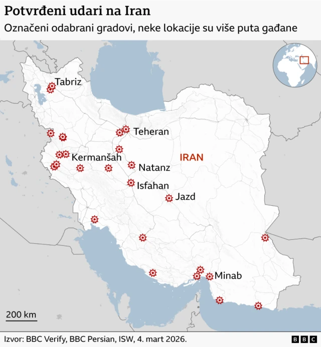 Мапа са ударима Израела и Америке на Иран