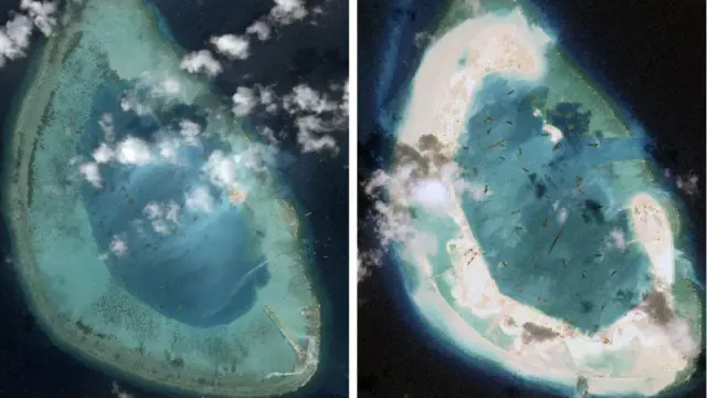 Супутникові знімки Рифу Антилопи 16 грудня 2025 року (ліворуч) і 7 березня 2026