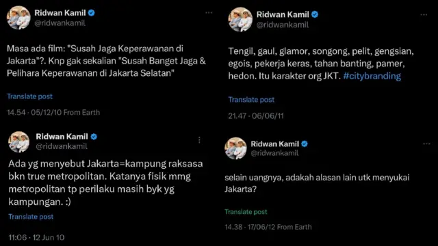 Cuitan lama Ridwan Kamil soal Jakarta.