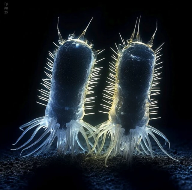 ภาพจำลองสร้างโดยปัญญาประดิษฐ์ แสดงให้เห็นรูปร่างแบบหนึ่งที่เป็นไปได้ของ protosterol biota