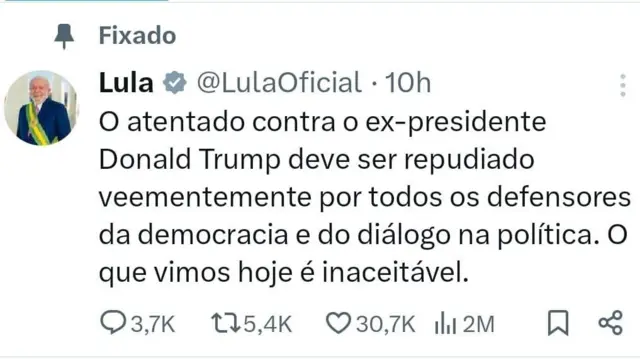 Tuítecopa 2024 palpitesLula sobre atentado contra Trump