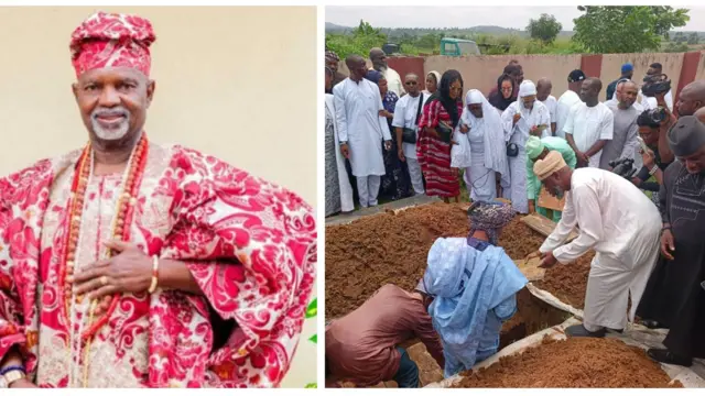 Oloogbe Oloye Lekan Alabi lapa osi, awọn to n ṣeto ilẹ gbigbẹ nibi isinku rẹ pẹlu awọn ẹbi lapa ọtun.