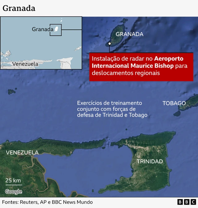 Mapa mostrando a situação geográfica da ilha de Granada