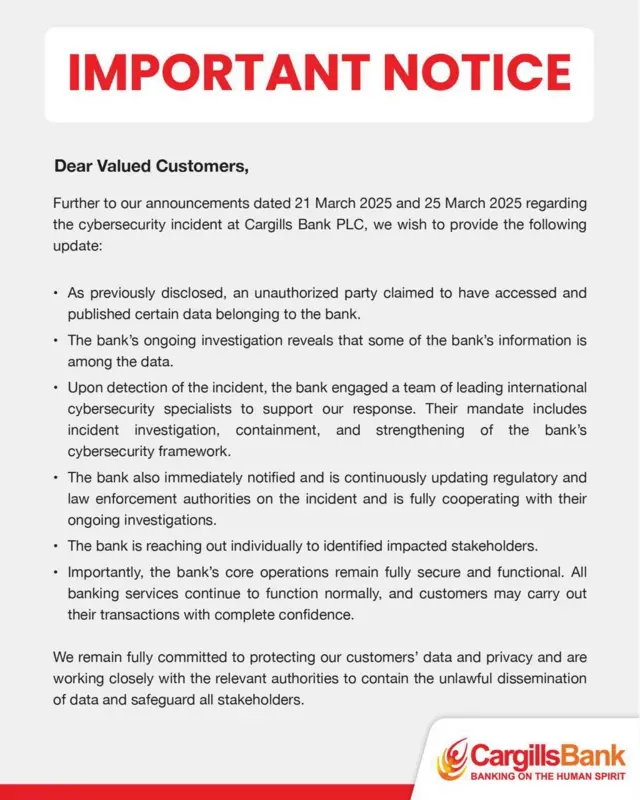 Cargills Bank Notice 3.
