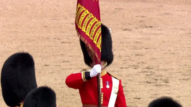 왕실 깃발을 들고 있는 군인의 모습