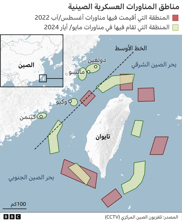 خارطة توضيحية للمناورات الصينية