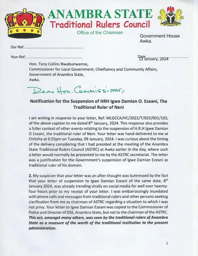 Akwụkwọ ozi Igwe Achebe degara Komishona