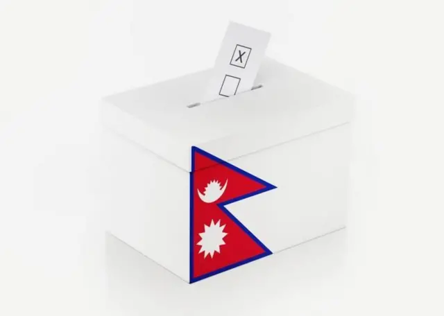 नेपालको झण्डा रहेको मतदान पेटिको नमूनाको ग्राफिक्स