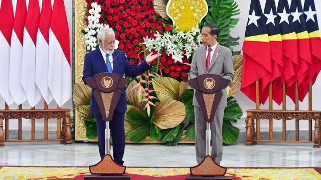 Pertemuan antara Presiden Joko Widodo dengan Perdana Menteri Republik Demokratik Timor-Leste, Kay Rala Xanana Gusmao, di Istana Kepresidenan Bogor, Provinsi Jawa Barat, pada Jumat, 26 Januari 2024