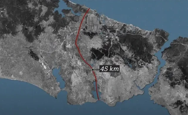 Kanal İstanbul'un açıklanan planında yer alan 45 kilometrelik hat