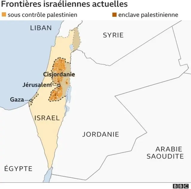 Une carte d'Israël, de la Cisjordanie, de Gaza et des pays environnants