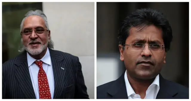 বিজয় মালিয়া (বাঁয়ে), ললিত মোদী (ডানে)