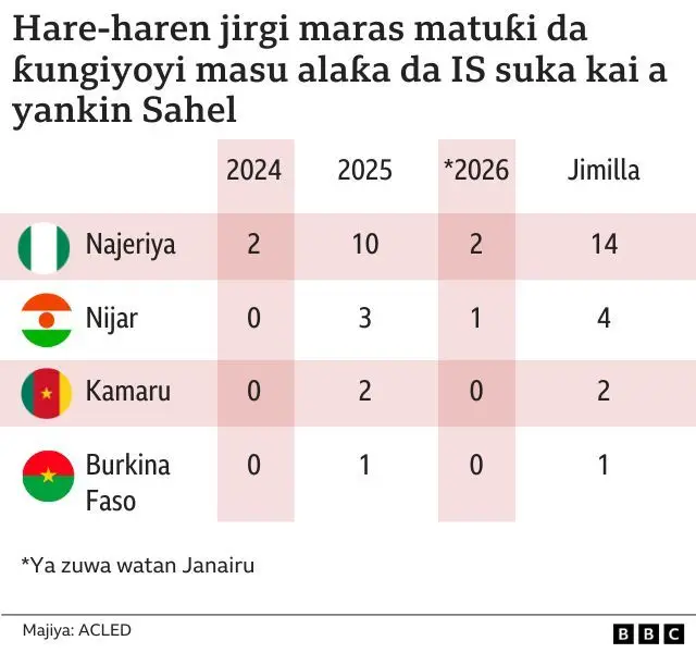 Alƙaluma kan hare-haren jirage marasa matuƙa da aka kai a ƙasashen Yammacin Afirka daga shekarar 2024