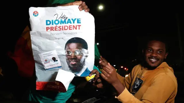 Supporters of Bassirou Diomaye Faye celebrate for Dakar