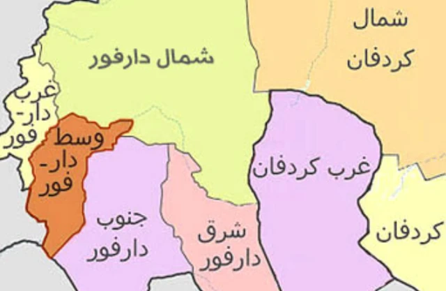 خريطة توضح موقع إقليم كردفان.