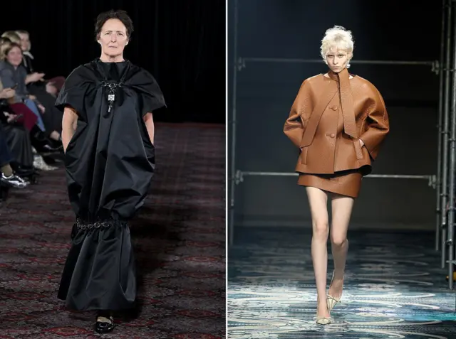 في العروض الأخيرة لسيمون روشا (يساراً) وبرادا (يميناً)، سارت العارضات وأيديهن في جيوبهن