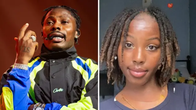 A collage of Asake and a young lady