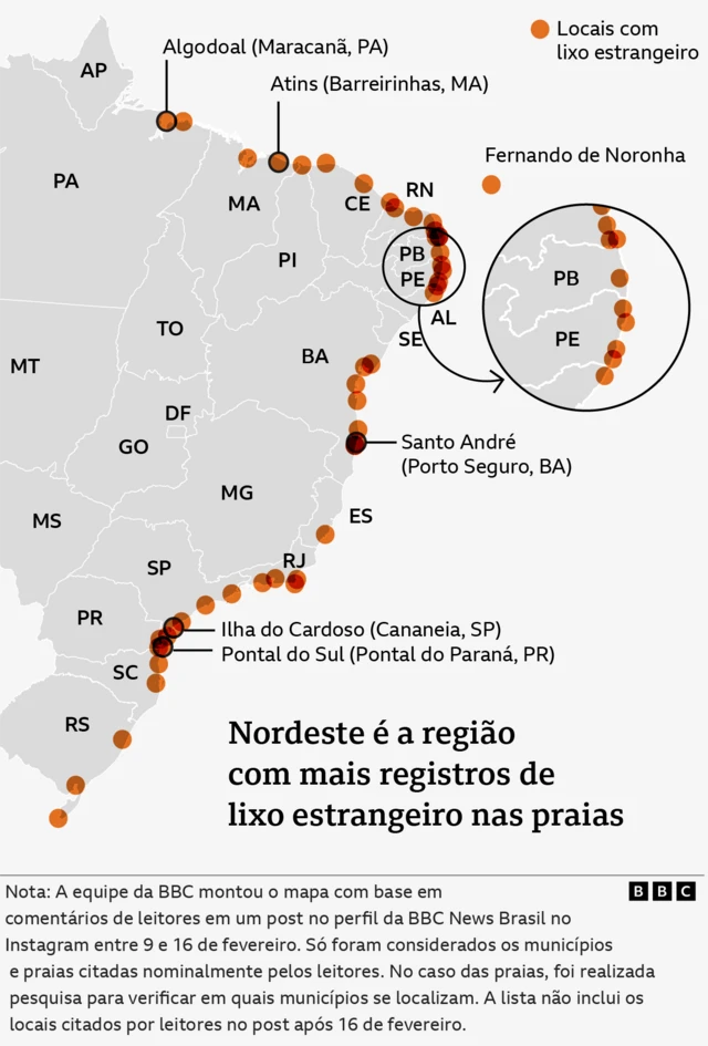 Mapa do lixo no litoral brasileiro