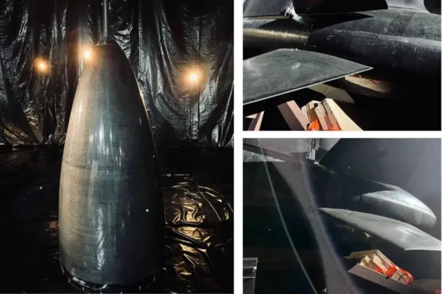 Коллаж из трех фото с частями ракет