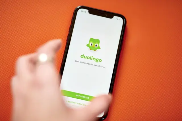 Duo, le hibou vert de Duolingo.