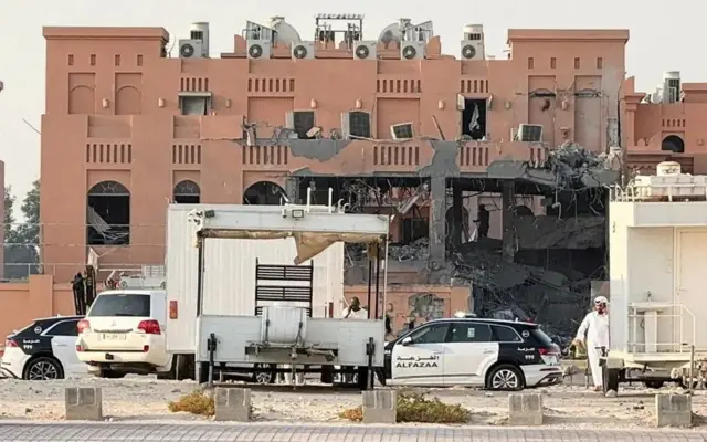 Ishusho yerekana inyubako yangijwe n'ibiteroi Doha ,ku tariki ya cyenda ukwezi kwa cyenda muri 2025.