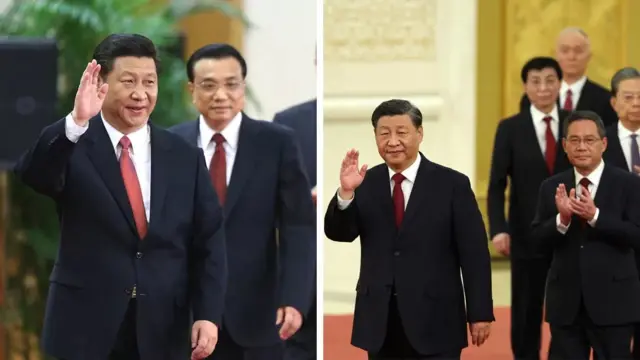 Waziri mkuu anayeondoka Li Keqiang (kushoto, nyuma ya Xi) ampisha Li Qiang, mshirika Xi