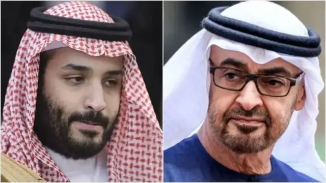 عکس شیخ محمد بن زاید بن سلطان آل نهیان (راست) و محمد بن سلمان (چپ) 