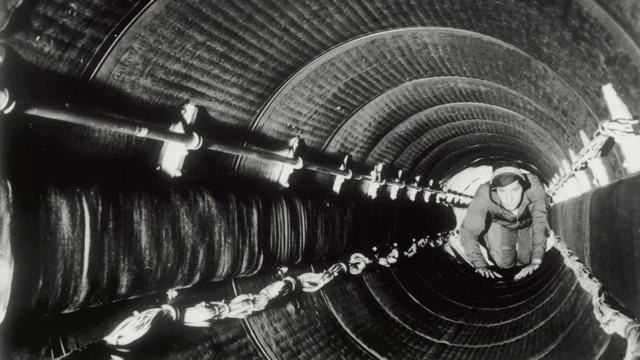 Crew members could crawl through a cramped tunnel between pressurised compartments right over the forward bomb bay (Credit: Getty Images) 