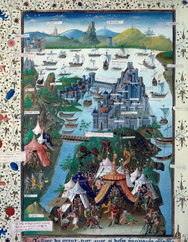 مینیاتور قرن پانزدهمی اثر ژان لو تاورنیه که محاصره استانبول از سوی عثمانی‌ها را نشان می‌دهد