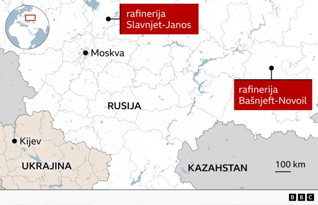 мапа јарославља и погођених рафинерија