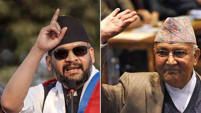 দুই প্রধান প্রতিদ্বন্দ্বী - বাঁয়ে বালেন শাহ, ডানে কেপি শর্মা ওলি