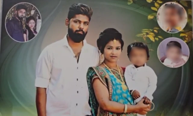 তরুণ ও কাজল। শাড়ি পরা কাজলের কোলে একটি ছেলে শিশু