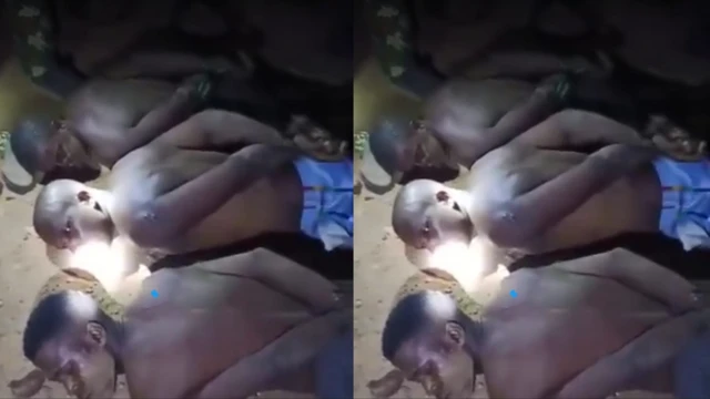 Àwọn ọkùnrin mẹ́ta tó wà nílẹ̀, tí wọ́n taná sí ojú wọn