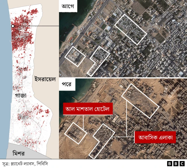 গাজায় হামলার সাটেলাইট ম্যাপ