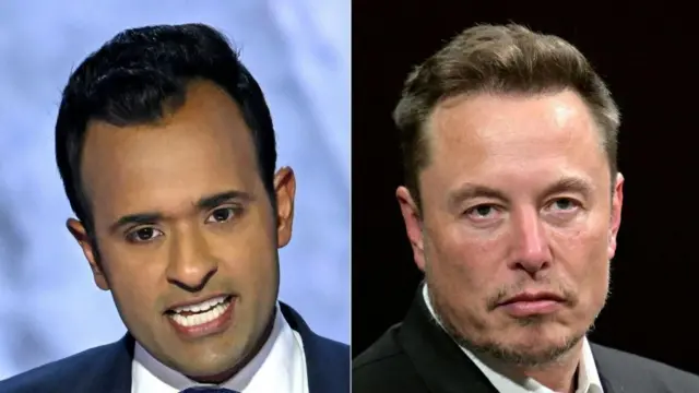 Side by side image of Vivek Ramaswamy and Elon Musk