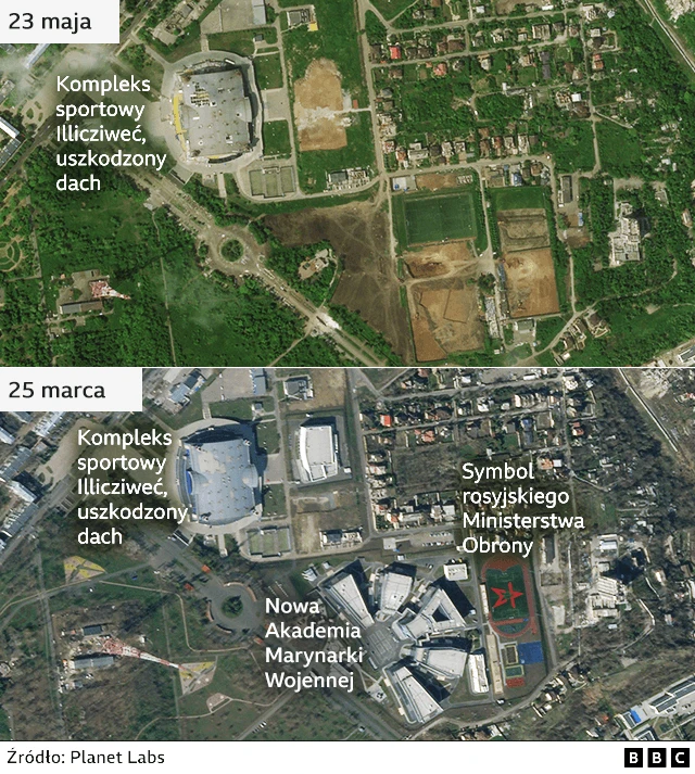 Widok Mariupola przed i po