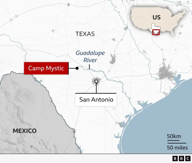 Map illustrating where the Texas flooding has taken place