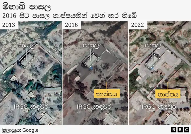 2013 වසරේ චන්ද්‍රිකා ඡායාරූපවලින් පෙනී යන්නේ, පාසල් ගොඩනැගිල්ල එක ම සංකීර්ණයක කොටසක් වූ බවත්, 2016 දී එය වෙන් කරන තාප්පයක් දක්නට ලැබෙන බවත් ය.
