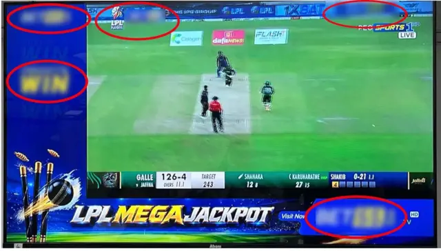මෑත කාලීනව ක්‍රිකට් තරග විකාශය කිරීම සඳහා රූපවාහිනී නාලිකාවලට ඔන්ලයින් සූදු ක්‍රීඩා වෙබ් අඩවි අනුග්‍රාහක දායකත්වය දක්වන ආකාරය දැකිය හැකි ය