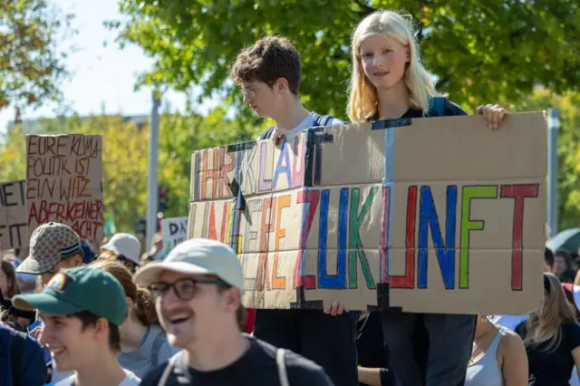 Protesters march during the global climate strike organized by Fridays for Future in Berlin, Germany, on September 20, 2024